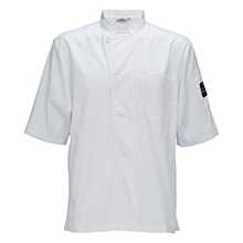 Winco UNF-9WL White Short Sleeved Chef's Shirt with Tapered Fit