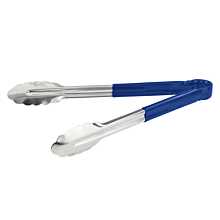 Winco UT-12HP-B 12" Stainless Steel Utility Tongs, Blue Handle