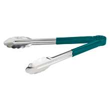 Winco UT-12HP-G 12" Stainless Steel Utility Tongs, Green Handle