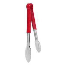 Winco UT-12HP-R 12" Stainless Steel Utility Tongs, Red Handle