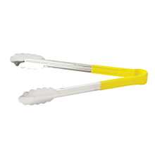 Winco UT-12HP-Y 12" Stainless Steel Utility Tongs, Yellow Handle
