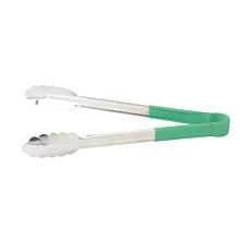 Winco UT-9HP-G  9" Stainless  Steel Utility Tongs, Green Handle