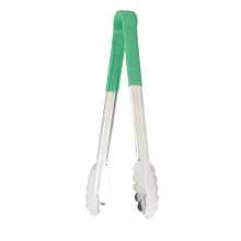 Winco UTPH-12G 12" Stainless  Steel Utility Tongs with Green Polypropylene Handle
