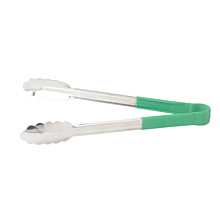 Winco UTPH-16G 16" Stainless Steel Utility Tongs with Green Polypropylene Handle
