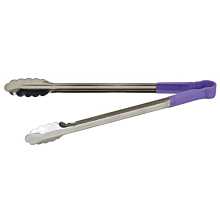 Winco UTPH-16P 16" Stainless Steel Utility Tongs with Allergen-Free Purple Polypropylene Handle