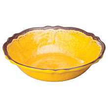 Winco WDM001-607 Luzia 13-3/4" Yellow Round Melamine Hammered Soup/Cereal Bowl