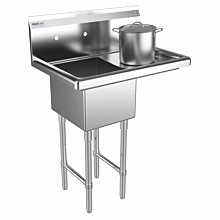 Prepline 31" One Compartment Stainless Steel Sink, with Right Drainboard, 14" x 16" Bowls