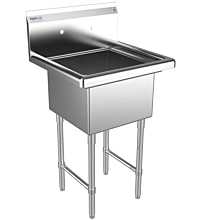 Prepline 23" One Compartment Stainless Steel Sink, without Drainboard, 18" x 18" Bowls