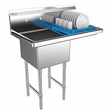 Prepline 31" One Compartment Stainless Steel Sink, with Right Drainboard, 18" x 18" Bowls