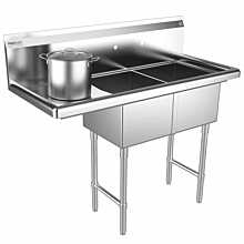 Prepline 43" Two Compartment Stainless Steel Sink, with Left Drainboard, 14" x 16" Bowls