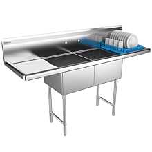 Prepline 72" Two Compartment Stainless Steel Sink, with Right and Left Drainboard, 18" x 18" Bowls