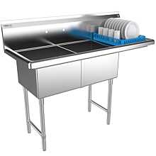 Prepline 57" Two Compartment Stainless Steel Sink, with Right Drainboard, 18" x 18" Bowls