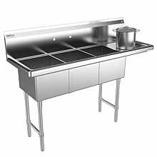 3 compartment sink with right drainboard