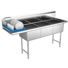 3 compartment commercial sink left drainboard