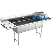 3 compartment commercial sink 2 drainboards