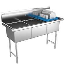 3 compartment commercial sink no drainboards