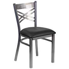 Flash Furniture HERCULES Series Clear Coated ''X'' Back Metal Restaurant Chair - Black Vinyl Seat