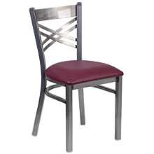 Flash Furniture HERCULES Series Clear Coated ''X'' Back Metal Restaurant Chair - Burgundy Vinyl Seat