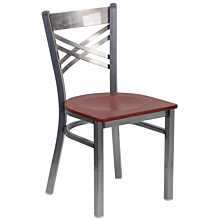 Flash Furniture HERCULES Series Clear Coated ''X'' Back Metal Restaurant Chair - Cherry Wood Seat