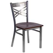 Flash Furniture HERCULES Series Clear Coated ''X'' Back Metal Restaurant Chair - Walnut Wood Seat
