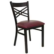 Flash Furniture HERCULES Series Black ''X'' Back Metal Restaurant Chair - Burgundy Vinyl Seat