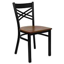Flash Furniture HERCULES Series Black ''X'' Back Metal Restaurant Chair - Cherry Wood Seat