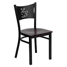 Flash Furniture HERCULES Series Black Coffee Back Metal Restaurant Chair - Mahogany Wood Seat