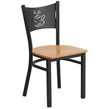 Flash Furniture HERCULES Series Black Coffee Back Metal Restaurant Chair - Natural Wood Seat