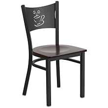 Flash Furniture HERCULES Series Black Coffee Back Metal Restaurant Chair - Walnut Wood Seat