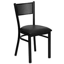 Flash Furniture HERCULES Series Black Grid Back Metal Restaurant Chair - Black Vinyl Seat