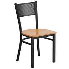 Flash Furniture HERCULES Series Black Grid Back Metal Restaurant Chair - Natural Wood Seat