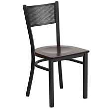 Flash Furniture HERCULES Series Black Grid Back Metal Restaurant Chair - Walnut Wood Seat