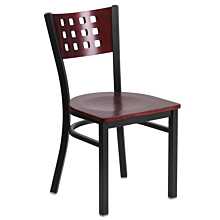 Flash Furniture HERCULES Series Black Cutout Back Metal Restaurant Chair - Mahogany Wood Back & Seat