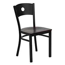 Flash Furniture HERCULES Series Black Circle Back Metal Restaurant Chair - Mahogany Wood Seat
