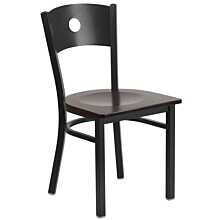Flash Furniture HERCULES Series Black Circle Back Metal Restaurant Chair - Walnut Wood Seat