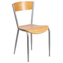 Flash Furniture Invincible Series Silver Metal Restaurant Chair - Natural Wood Back & Seat