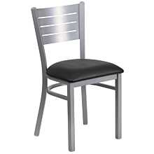 Flash Furniture HERCULES Series Silver Slat Back Metal Restaurant Chair - Black Vinyl Seat