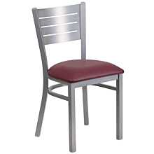 Flash Furniture HERCULES Series Silver Slat Back Metal Restaurant Chair - Burgundy Vinyl Seat