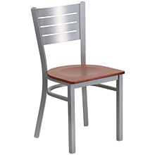 Flash Furniture HERCULES Series Silver Slat Back Metal Restaurant Chair - Cherry Wood Seat
