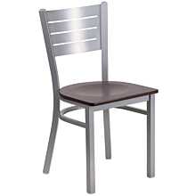 Flash Furniture HERCULES Series Silver Slat Back Metal Restaurant Chair - Mahogany Wood Seat
