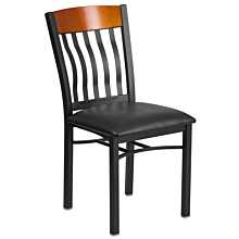 Flash Furniture Eclipse Series Vertical Back Black Metal and Cherry Wood Restaurant Chair with Black Vinyl Seat