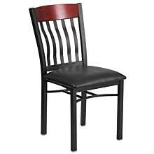 Flash Furniture Eclipse Series Vertical Back Black Metal and Mahogany Wood Restaurant Chair with Black Vinyl Seat