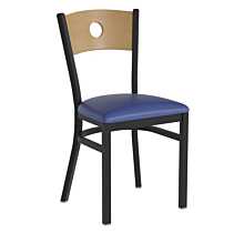Flash Furniture HERCULES Black Circle Back Metal Restaurant Chair - Natural Wood Back, Blue Vinyl Seat