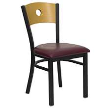 Flash Furniture HERCULES Series Black Circle Back Metal Restaurant Chair - Natural Wood Back, Burgundy Vinyl Seat