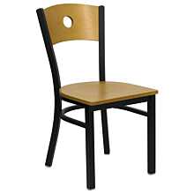 Flash Furniture HERCULES Series Black Circle Back Metal Restaurant Chair - Natural Wood Back & Seat