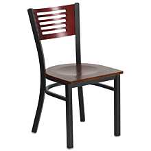 Flash Furniture HERCULES Series Black Slat Back Metal Restaurant Chair - Mahogany Wood Back & Seat