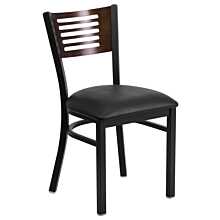 Flash Furniture HERCULES Series Black Slat Back Metal Restaurant Chair - Walnut Wood Back, Black Vinyl Seat