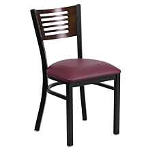 Flash Furniture HERCULES Series Black Slat Back Metal Restaurant Chair - Walnut Wood Back, Burgundy Vinyl Seat