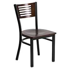 Flash Furniture HERCULES Series Black Slat Back Metal Restaurant Chair - Walnut Wood Back & Seat