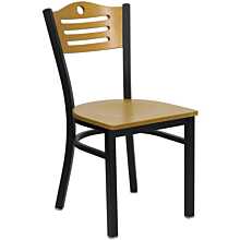 Flash Furniture HERCULES Series Black Slat Back Metal Restaurant Chair - Natural Wood Back & Seat